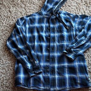 🦋RedHead Blue Plaid Shirt Jacket with hoodie.